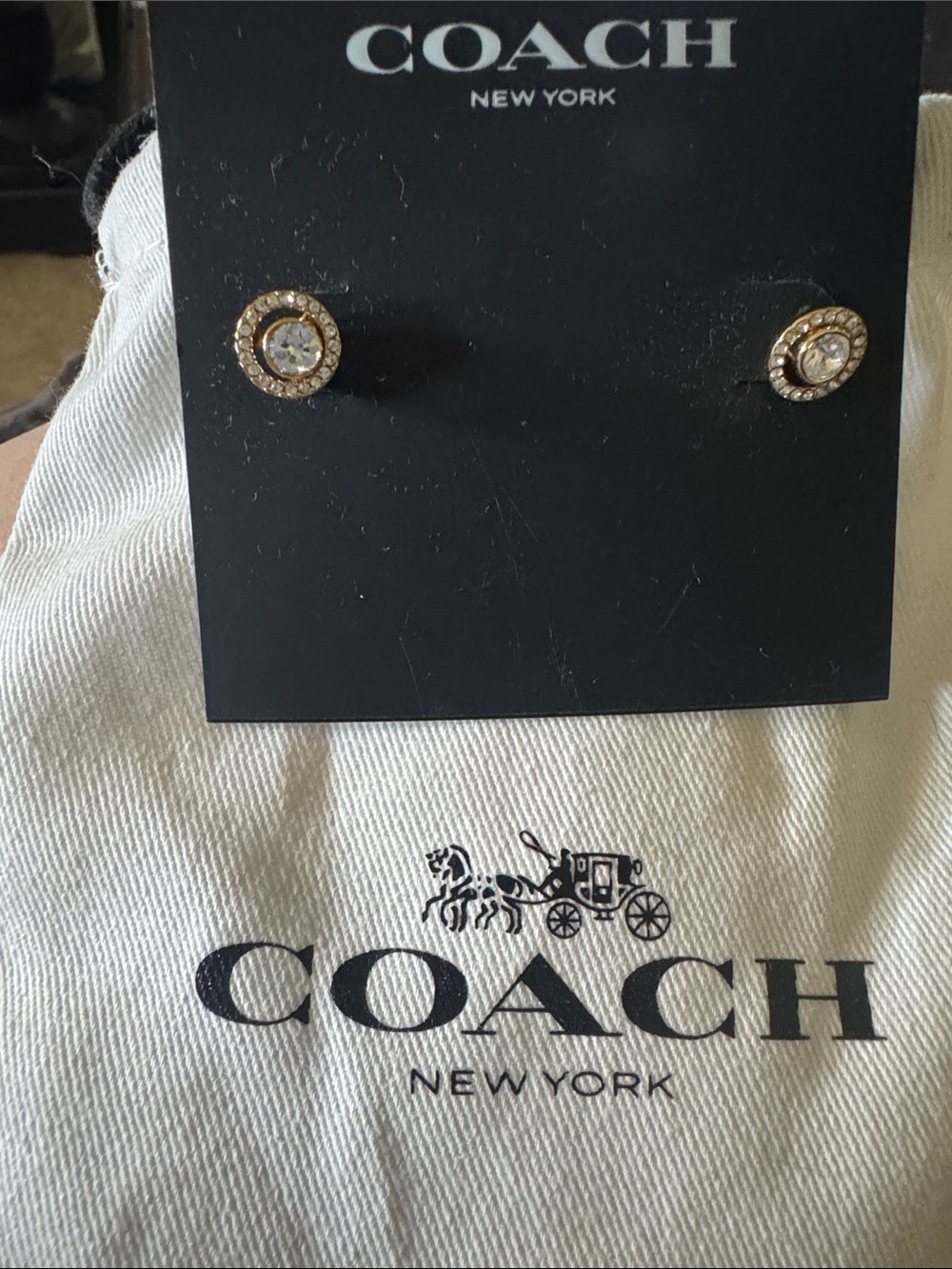 NIB COACH Gold Crystal Halo Stud Earrings - Gold and Clear